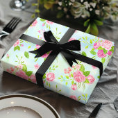 Waterverf Engelse Rozen Bloemen op Blauw Cadeaupapier