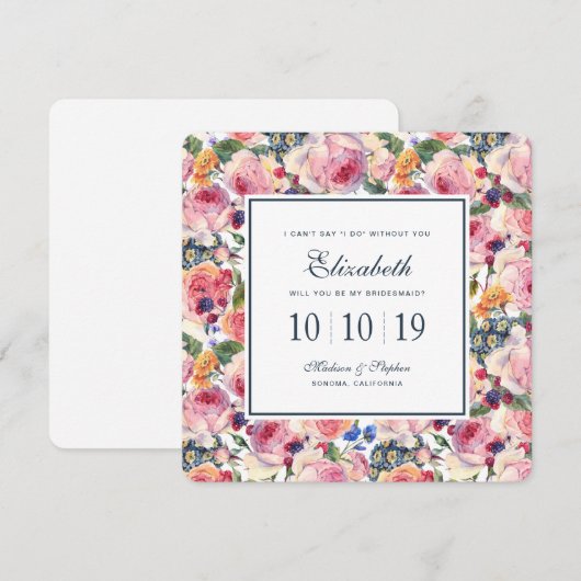 Waterverf | Engelse Rozen - Bridesmaid Kaart (Voorkant / Achterkant)