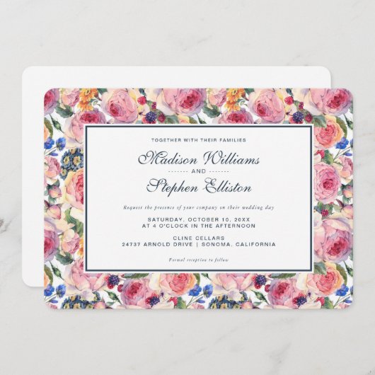 Waterverf | Engelse Rozen - Bruiloft Kaart (Voorkant / Achterkant)