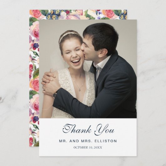 Waterverf | Engelse Rozen | Dank u Bedankkaart (Voorkant / Achterkant)