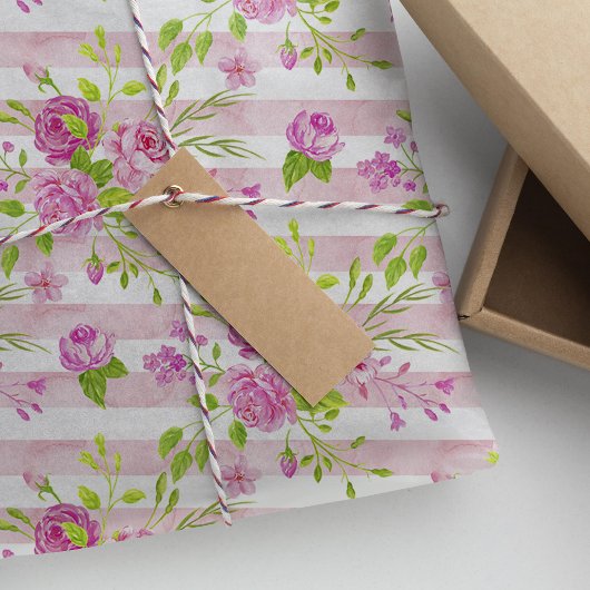 Waterverf Engelse Rozen Roze witte strepen Tissuepapier