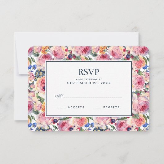 Waterverf | Engelse Rozen — Wedding RSVP Kaartje (Voorkant)