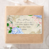 Waterverf Engelse tuin, blauw n roze hydrangeas Etiket (Insitu)