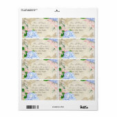 Waterverf Engelse tuin, blauw n roze hydrangeas Etiket (Full Sheet)