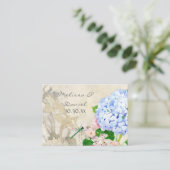 Waterverf Engelse tuin, blauw n roze hydrangeas Informatiekaartje (Staand voorkant)