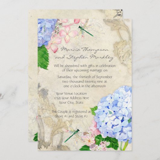 Waterverf Engelse tuin, blauw n roze hydrangeas Kaart (Voorkant / Achterkant)