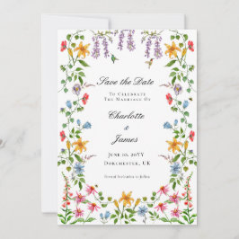 Waterverf Engelse tuin bloemige Save the Date Kaart