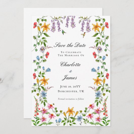 Waterverf Engelse tuin floral Save the Date Kaart (Voorkant / Achterkant)