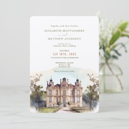 Waterverf Engelstalige uitnodiging voor weddenscha (Staand voorkant)