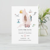 Waterverf England United Kingdom Wedding Save The Date (Staand voorkant)