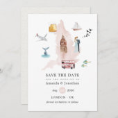 Waterverf England United Kingdom Wedding Save The Date (Voorkant / Achterkant)