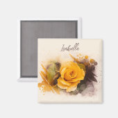 Waterverf Enkelvoudige Gele Rose Magneet (Voorkant / Achterkant)