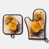 Waterverf Enkelvoudige Gele Rose Ovenwant & Pannenlap Set (Voorkant)