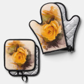 Waterverf Enkelvoudige Gele Rose Ovenwant & Pannenlap Set (Voorkant / Achterkant)