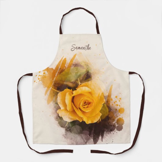Waterverf Enkelvoudige Gele Rose Schort (Voorkant)