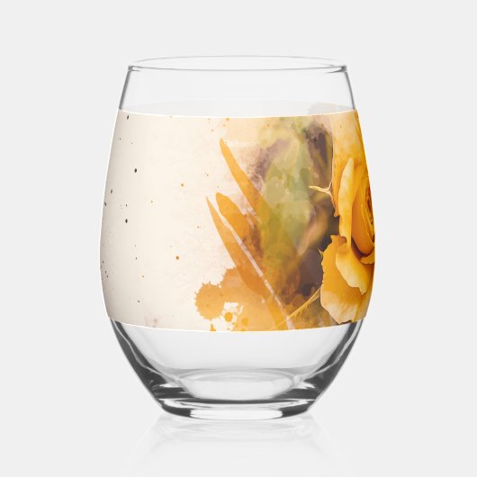 Waterverf Enkelvoudige Gele Rose Wijnglas Zonder Voet (Voorkant)