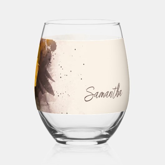 Waterverf Enkelvoudige Gele Rose Wijnglas Zonder Voet (Achterkant)