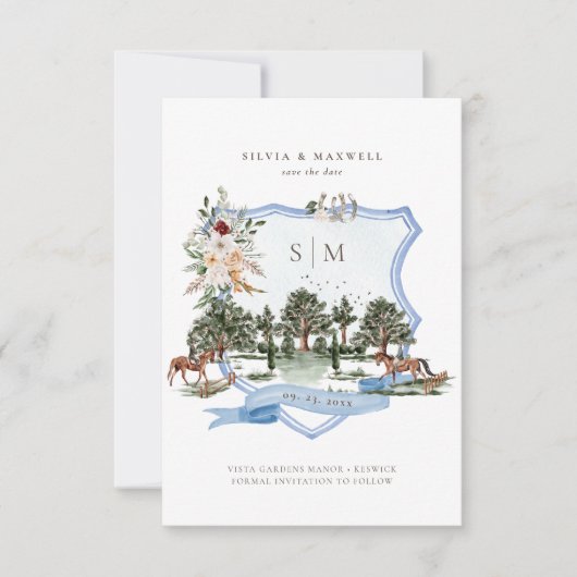 Waterverf Equestrian English Manor Wedding Crest (Voorkant)