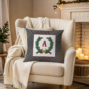 Waterverf Equestrian Lauwerkrans Monogram Kussen