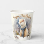 Waterverf Ermine Snowy Landscape Verjaardagsfeestj Papieren Bekers (Achterkant)