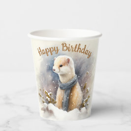 Waterverf Ermine Snowy Landscape Verjaardagsfeestj Papieren Bekers