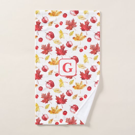 waterverf esdoorn bladeren kersen appels monogram bad handdoek (Handdoek)