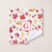 waterverf esdoorn bladeren kersen appels monogram bad handdoek (Wasdoekje)