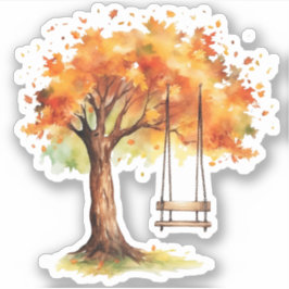 Waterverf esdoorn en schommel Herfst Sticker