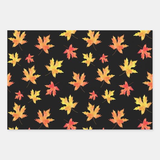 Waterverf esdoornbladpatronen zwarte achtergrond inpakpapier vel (Voorkant)