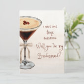Waterverf Espresso Martini Bruidsmeisje Voorstel Kaart (Staand voorkant)