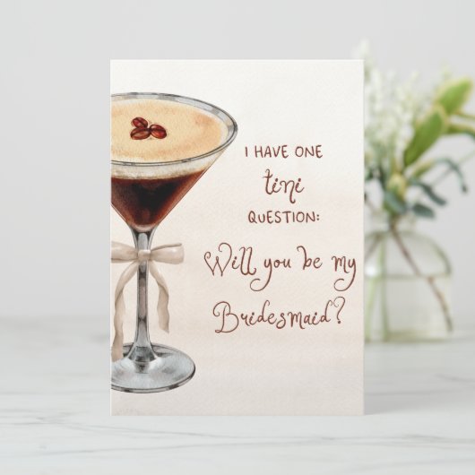 Waterverf Espresso Martini Bruidsmeisje Voorstel Kaart (Staand voorkant)