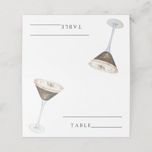 Waterverf espresso martini - trouwkaarten plaatskaartje (Buitenkant ongevouwen)