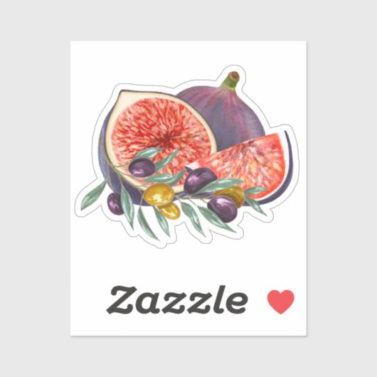 Waterverf Esthetische Fig en Olijven Kunstwerk Sticker (Vel)