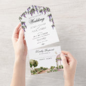 Waterverf esthetische groene tuin elegante bruilof all in one uitnodiging (Afscheurbaar)