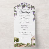 Waterverf esthetische groene tuin elegante bruilof all in one uitnodiging (Binnen)