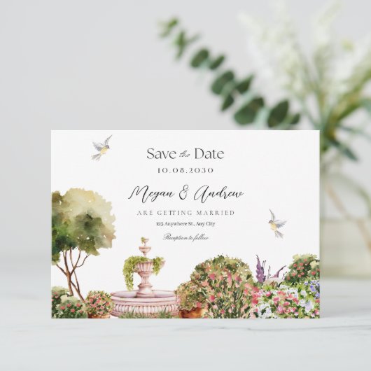 Waterverf esthetische tuin voorjaar bruiloft save the date (Staand voorkant)