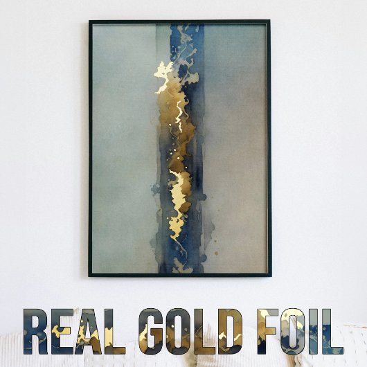 Waterverf etherisch abstract goud blauw zand folie afdrukken