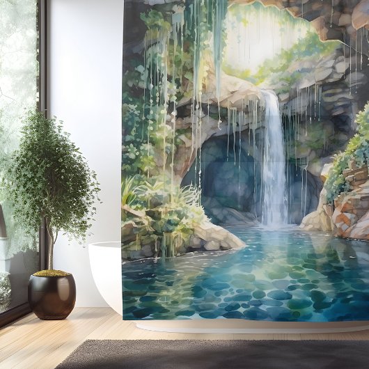 Waterverf Ethische Watervalgrot Douchegordijn
