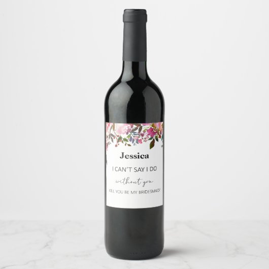 Waterverf Etiket voor Floral Wedding Wine (Voorkant)