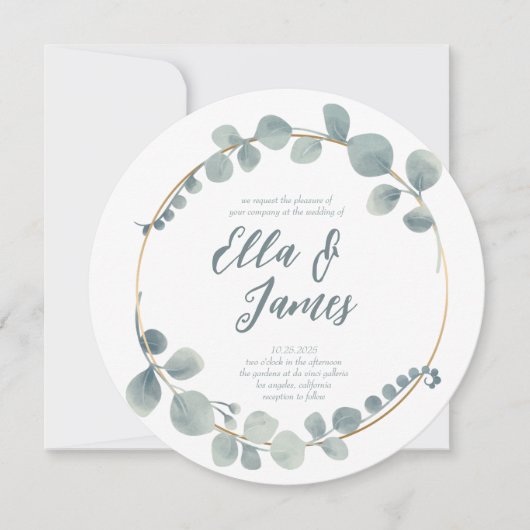 Waterverf Eucalptus Wreath Wedding Invitation Kaart (Voorkant)