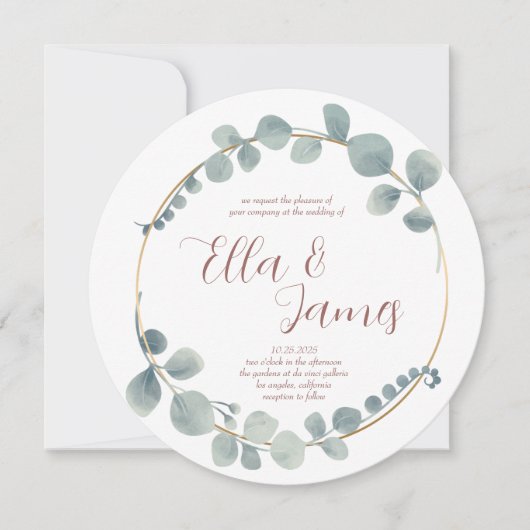 Waterverf Eucalptus Wreath Wedding Invitation Kaart (Voorkant)