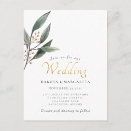 Waterverf eucalypt blad gouden script bruiloft briefkaart