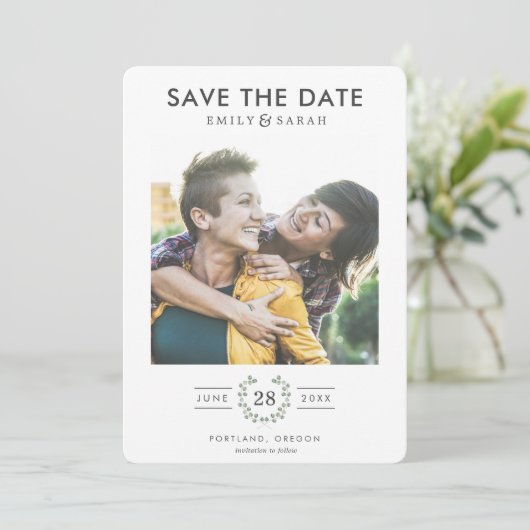 Waterverf Eucalypt LGBTQ sparen de Datum met Foto Save The Date (Staand voorkant)