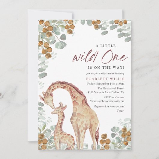 Waterverf Eucalypt Wild One Giraffe Baby shower Kaart (Voorkant)