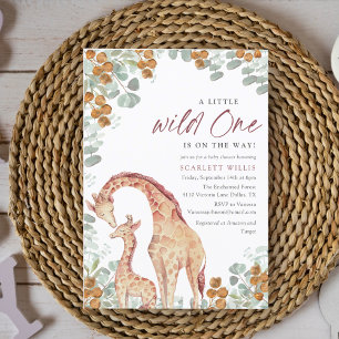 Waterverf Eucalypt Wild One Giraffe Baby shower Kaart