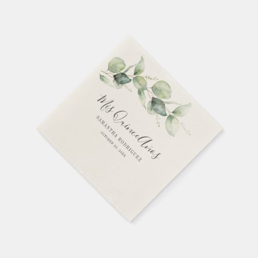 Waterverf Eucalyptus 15e Verjaardag Quinceanera Servet (Hoek)