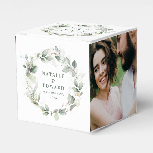 Waterverf eucalyptus 2 foto bruiloft bedankdoosjes (Voorkant Zijde)