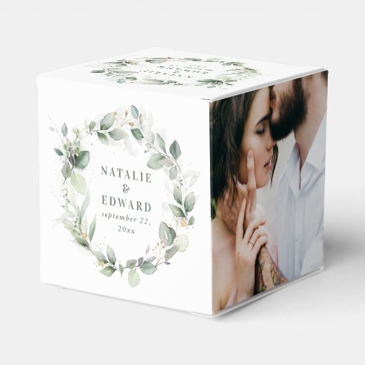 Waterverf eucalyptus 2 foto bruiloft bedankdoosjes (Achterkant)