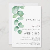 Waterverf Eucalyptus 3 Foto's QR-code Trouwdag Kaart (Voorkant)