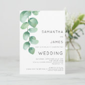 Waterverf Eucalyptus 3 Foto's QR-code Trouwen Kaart (Staand voorkant)